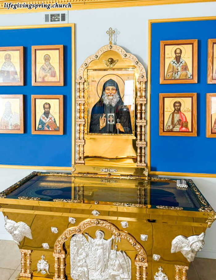 Icon with relics of the Venerable Gabriel (Urgebadze) of Samtavro in orthodox church in Hot Springs, Arkansas