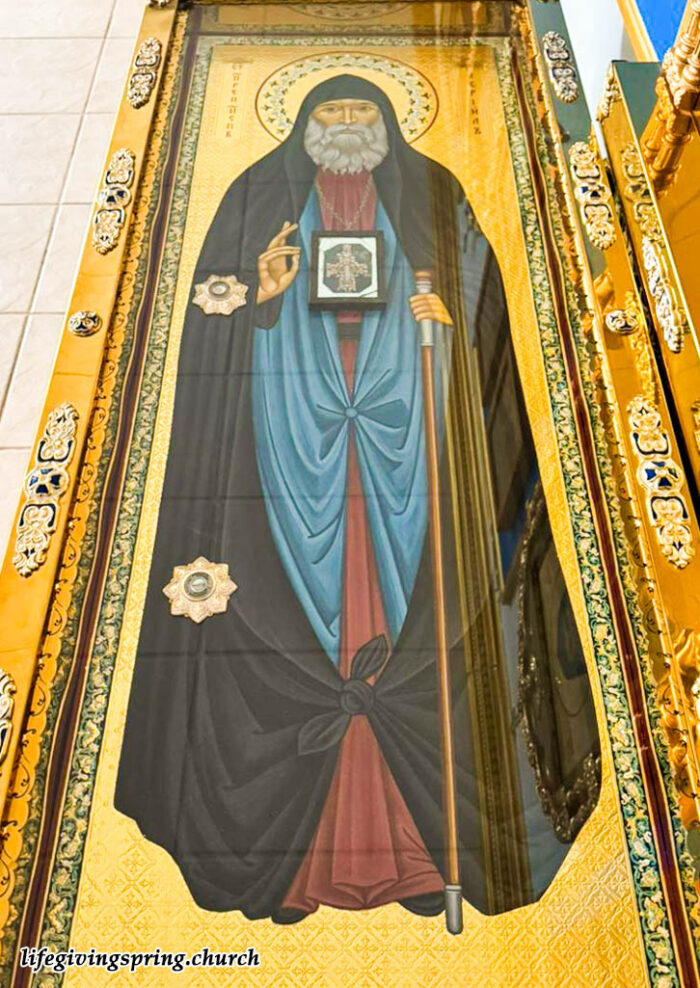 Icon with relics of the Venerable Gabriel (Urgebadze) of Samtavro in orthodox church in Hot Springs, Arkansas